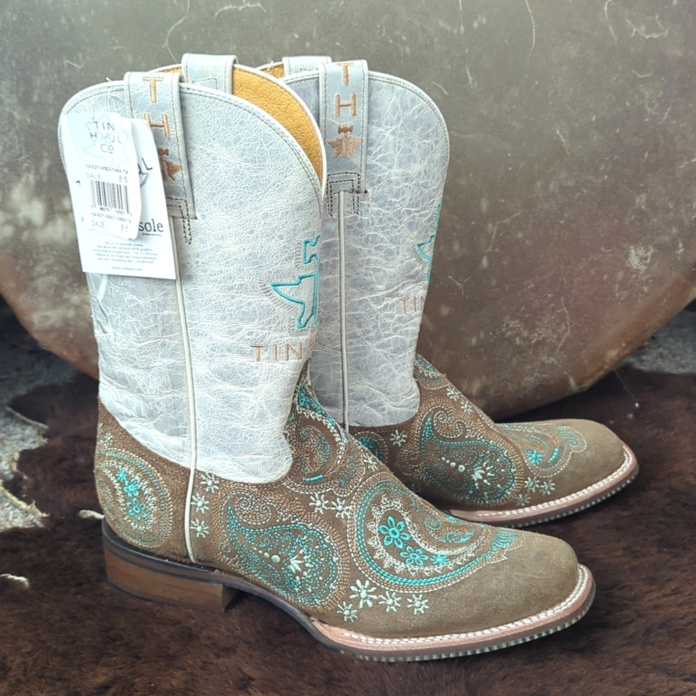 TIN HAUL ladies "Wildrags" square toe cowboy boots barrel racing soles sz8.5 NWT